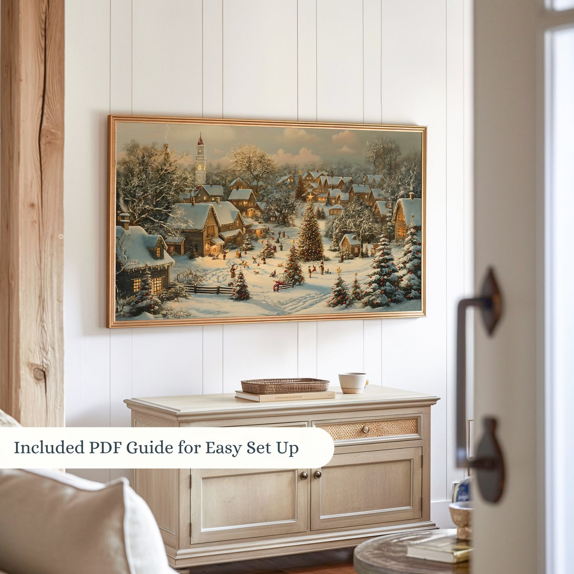 Christmas Town Frame Tv Art Moody Winter Frame Tv Art Farmhouse Christmas Vintage Town Oil Painting Farmhouse Christmas Decor - Image 2