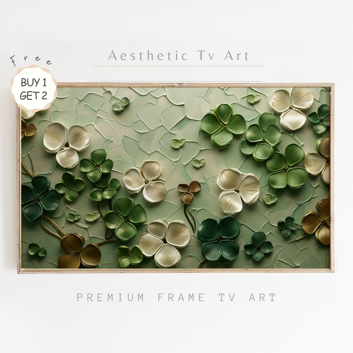 Sage Green Clover Impasto Textured Abstract St Patricks Poster