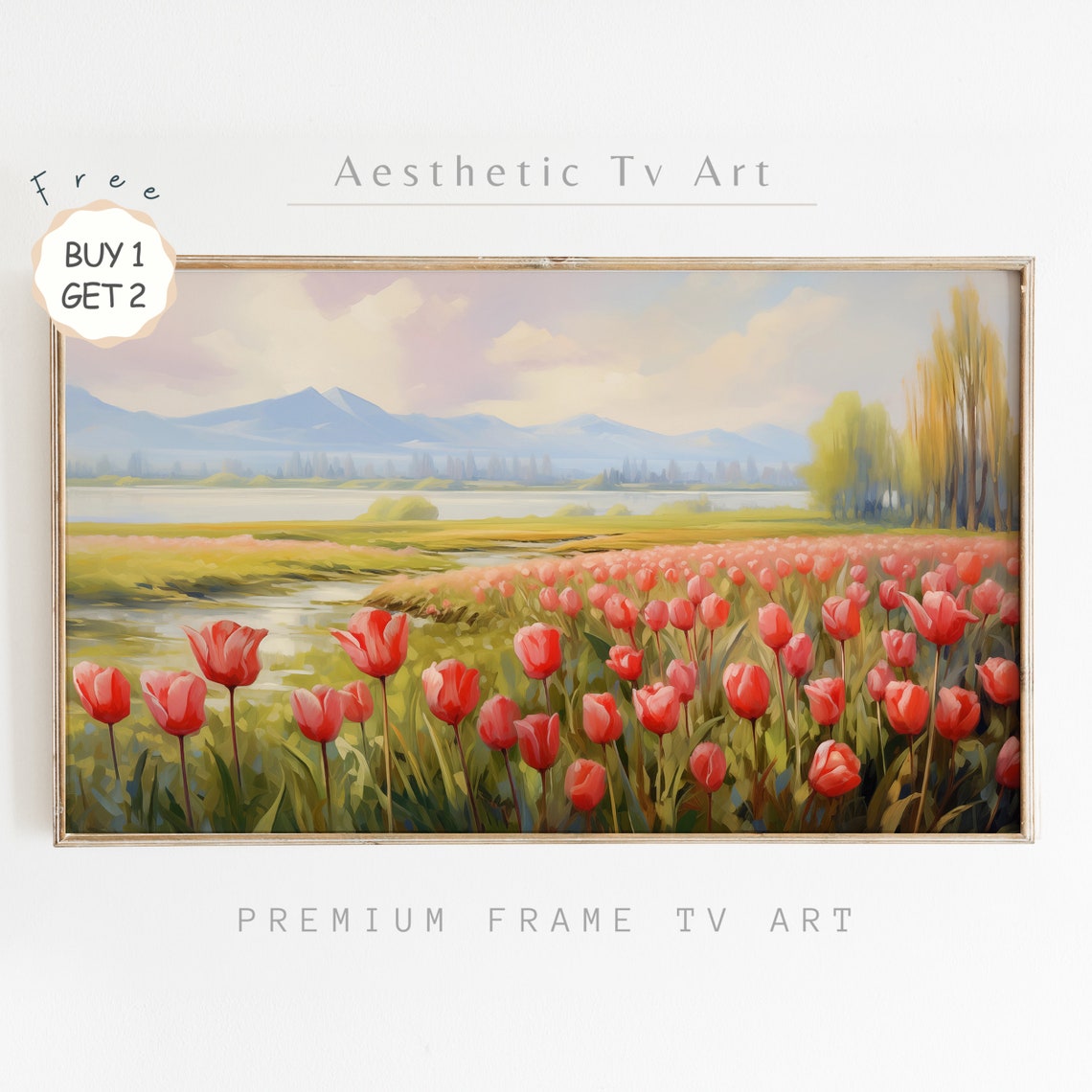Frame Tv Art Vintage Summer Painting Summer Tulips Landscape Art For Tv Wildflowers Country Oil Painting Floral