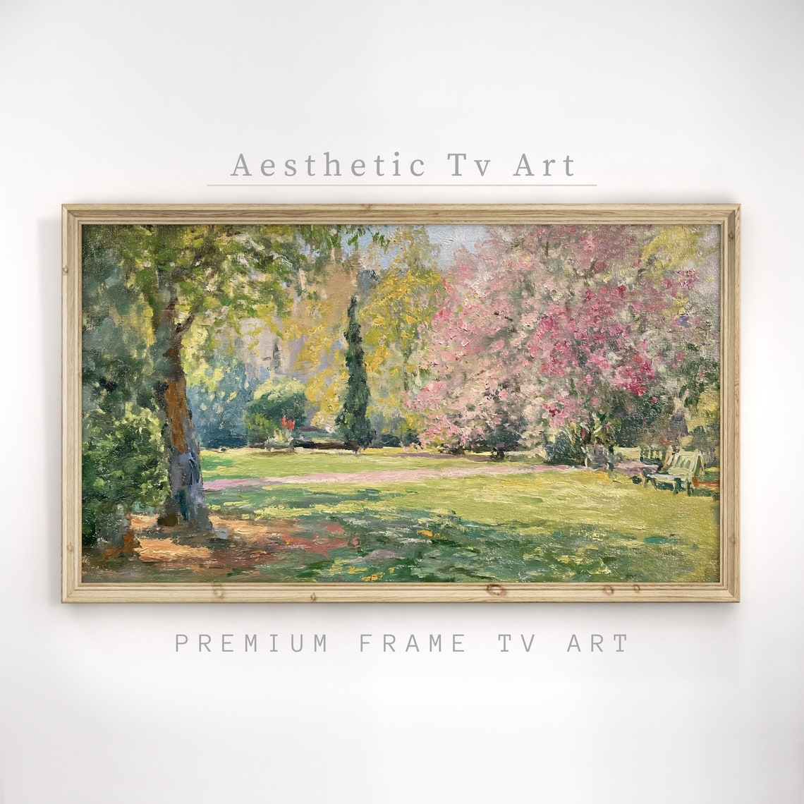 Spring Park Blossoms Pink Flowering Trees Impressionist Art Poster - Image 3