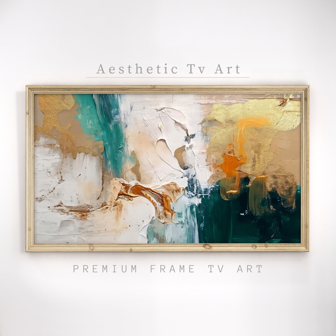 Gold Teal White Modern Abstract Textured Neutral Art Decor Poster - Image 3