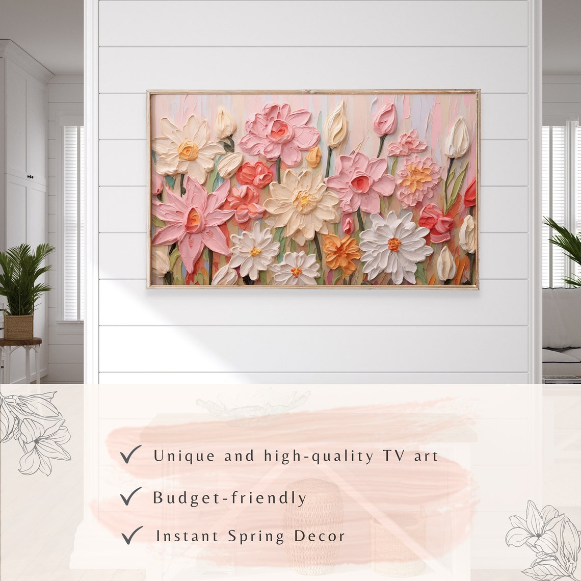 Pastel Impasto Flowers Pink Background Textured Spring Art Poster - Image 2
