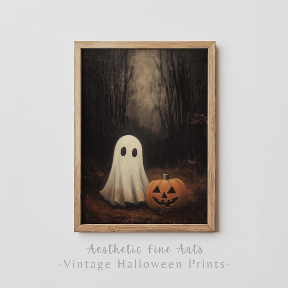 Halloween Wall Art Vintage Ghost Print In A Spooky Forest Moody Halloween Wall Art Dark Cottagecore Print Rustic Farmhouse Art