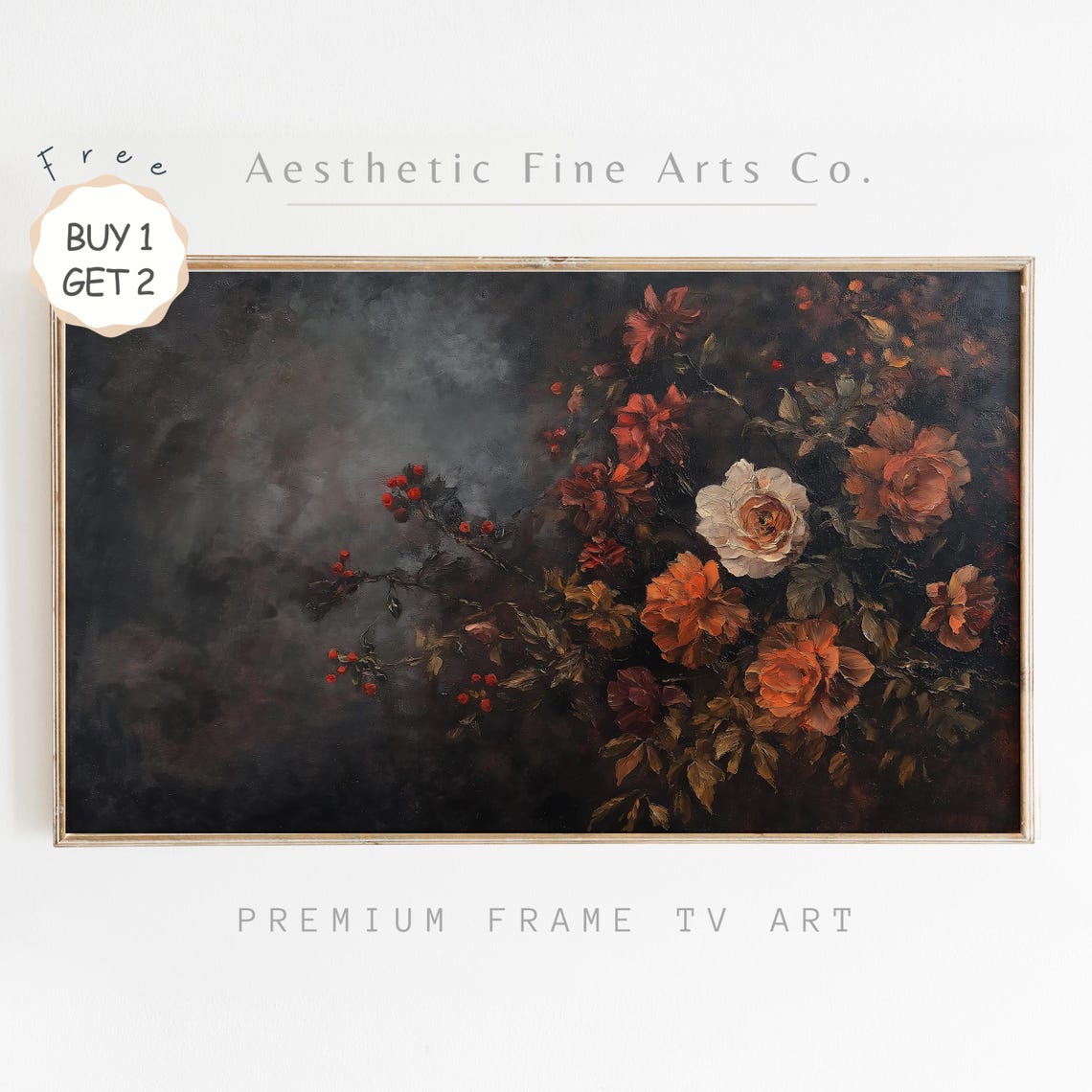 Dark Moody Roses Still Life With Smoky Background Vintage Art Poster
