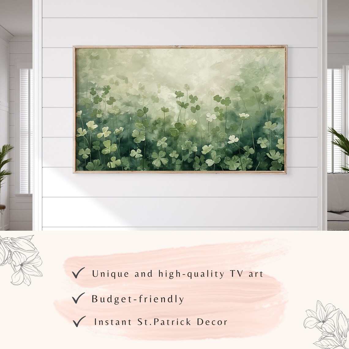 Soft Green Clover Field Watercolor Misty St Patricks Day Poster - Image 3