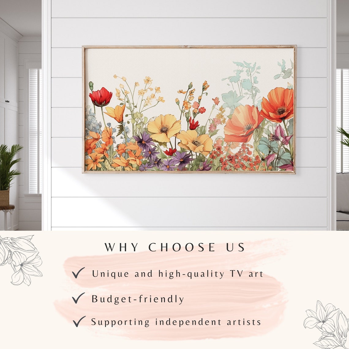Wildflower Border Poppies Anemones Botanical Illustration Wall Art - Image 2