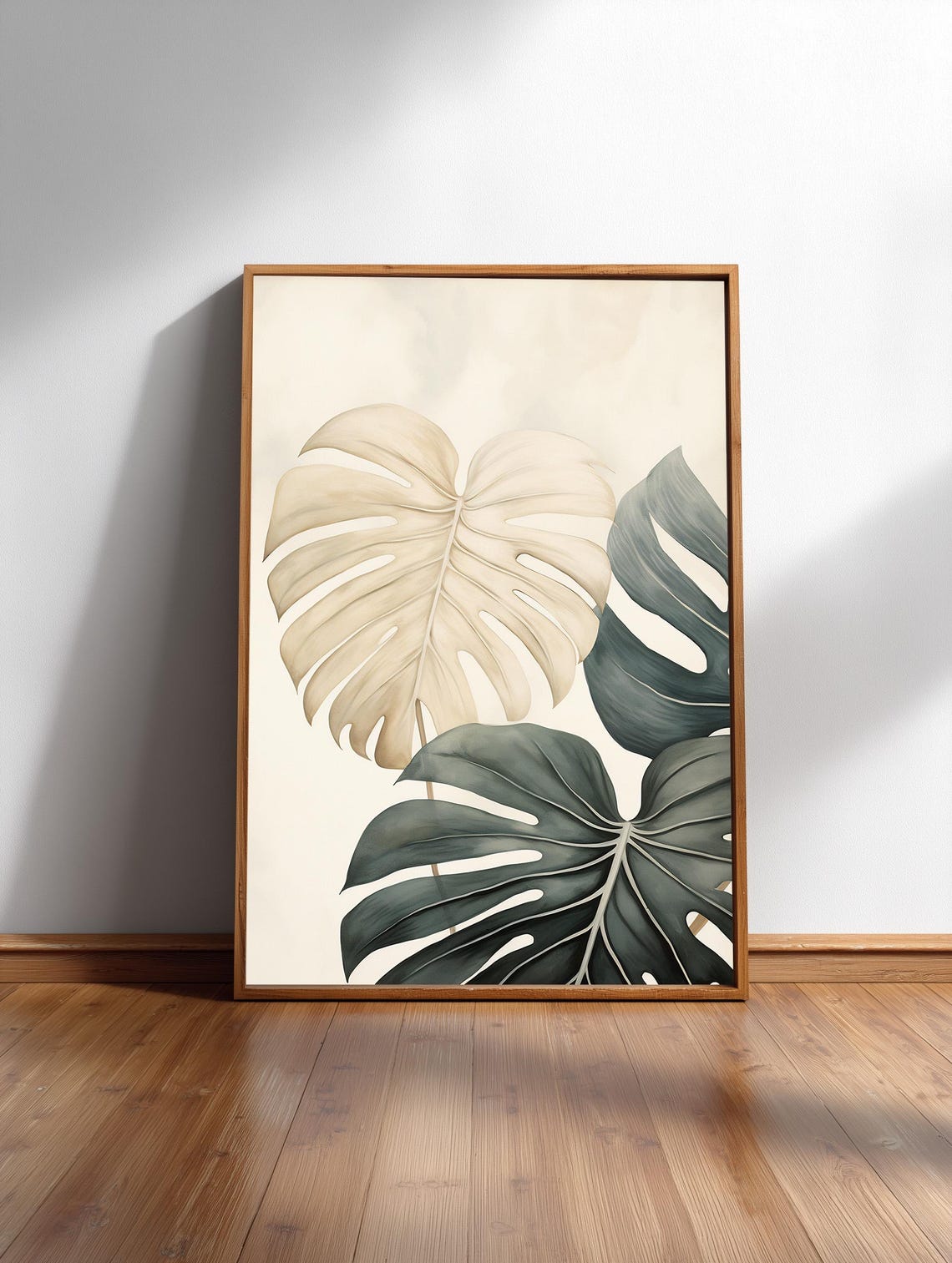 Variegated Monstera Leaf Japandi Minimal Botanical Poster