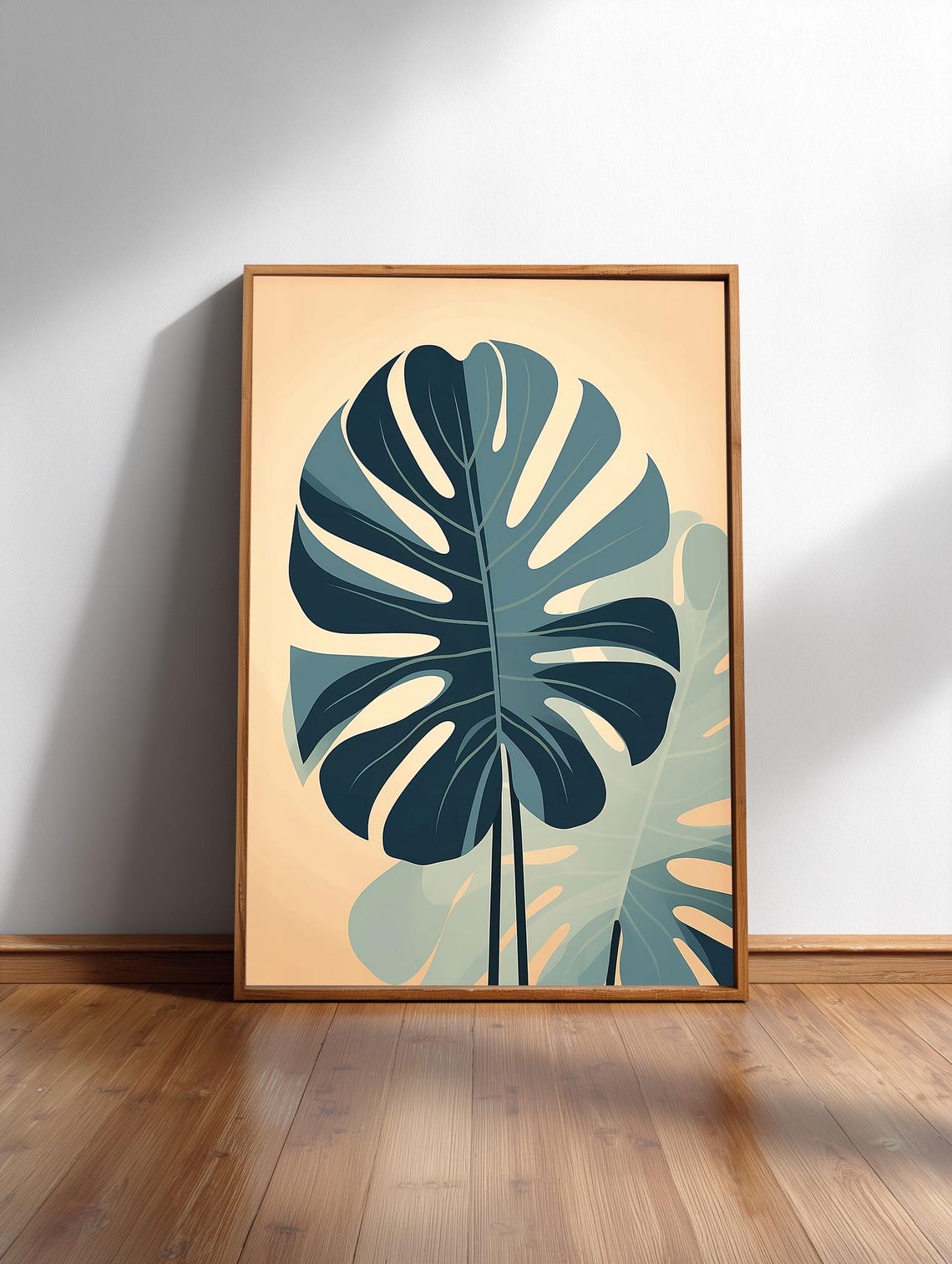 Blue Monstera Leaf Print Minimal Botanical For Scandinavian Interiors