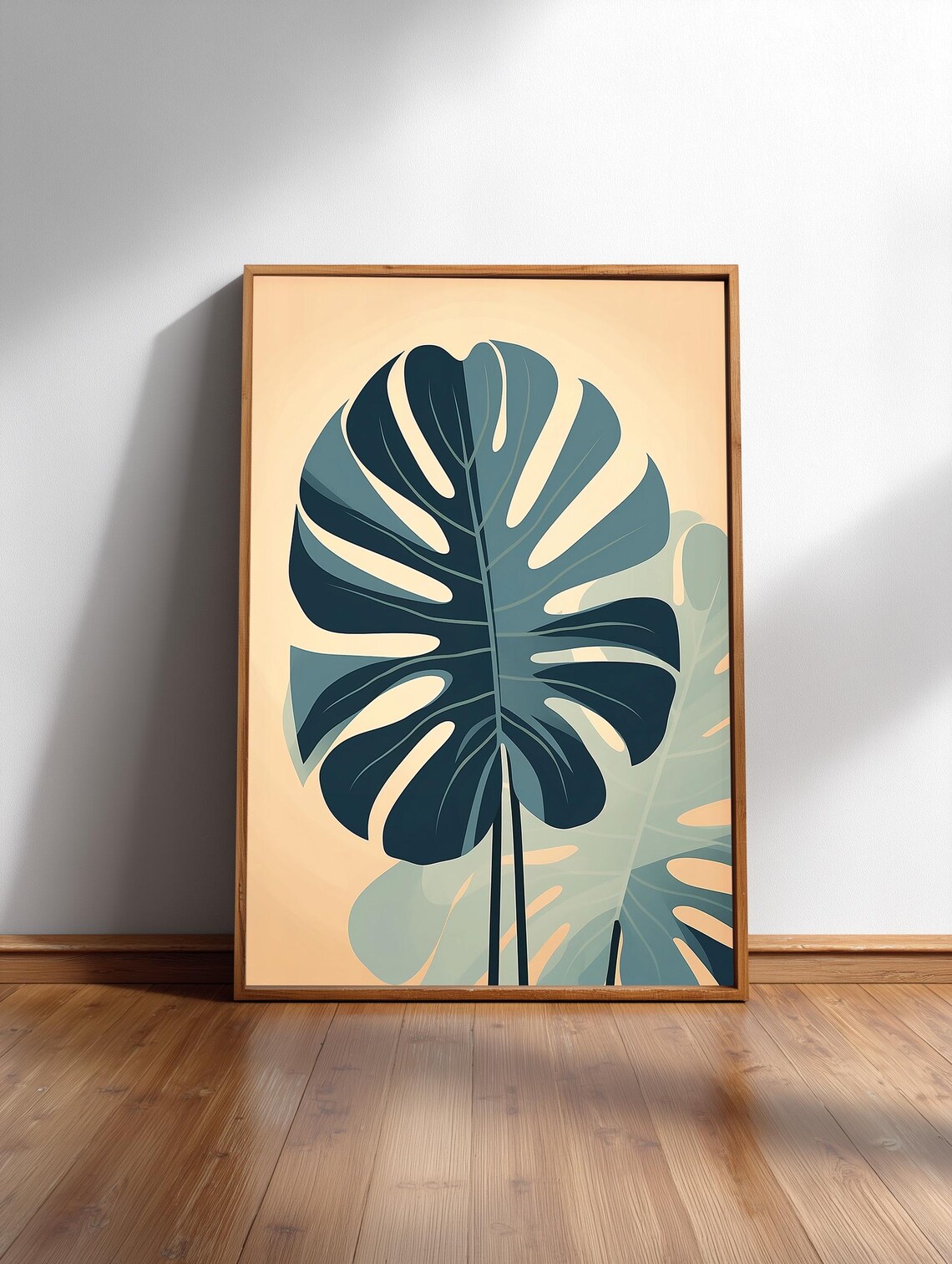 Blue Monstera Leaves Graphic Botanical Poster for Scandinavian Interiors