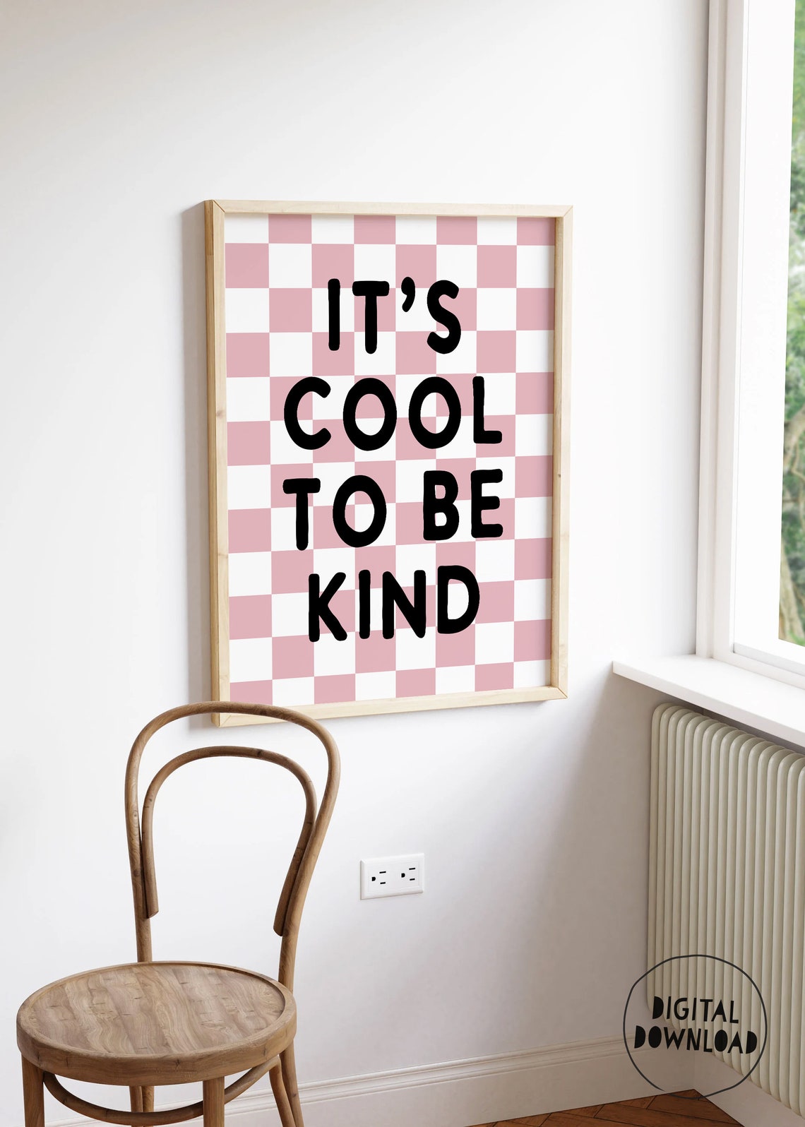 It Is Cool To Be Kind Pink Checkerboard Kids Poster Room Decor - Image 2
