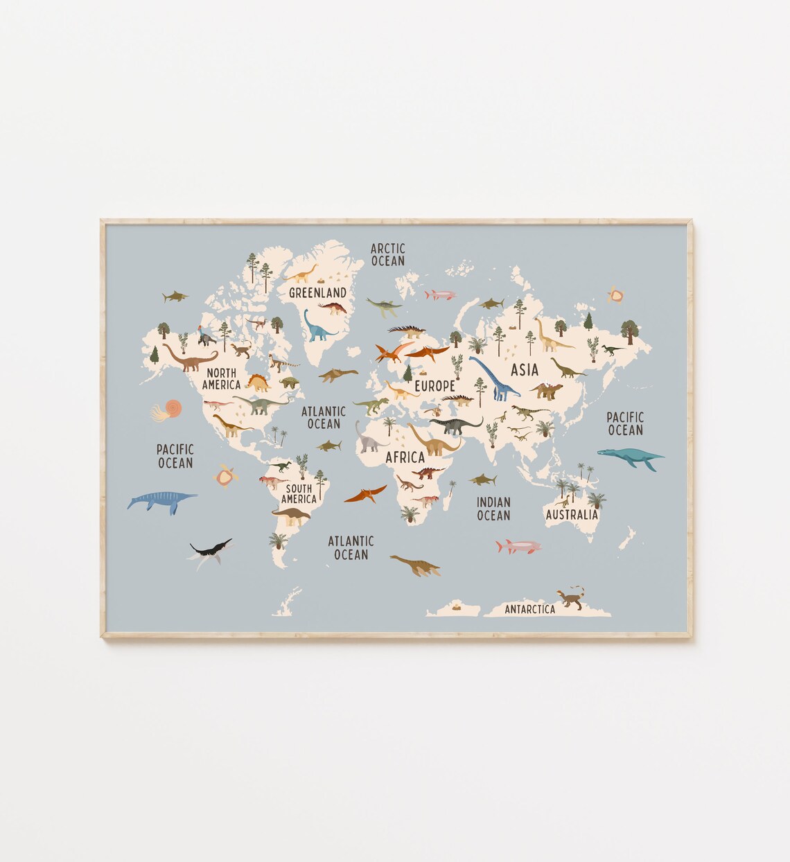 Dinosaur World Map Art Print, Nursery Educational Poster - Image 2