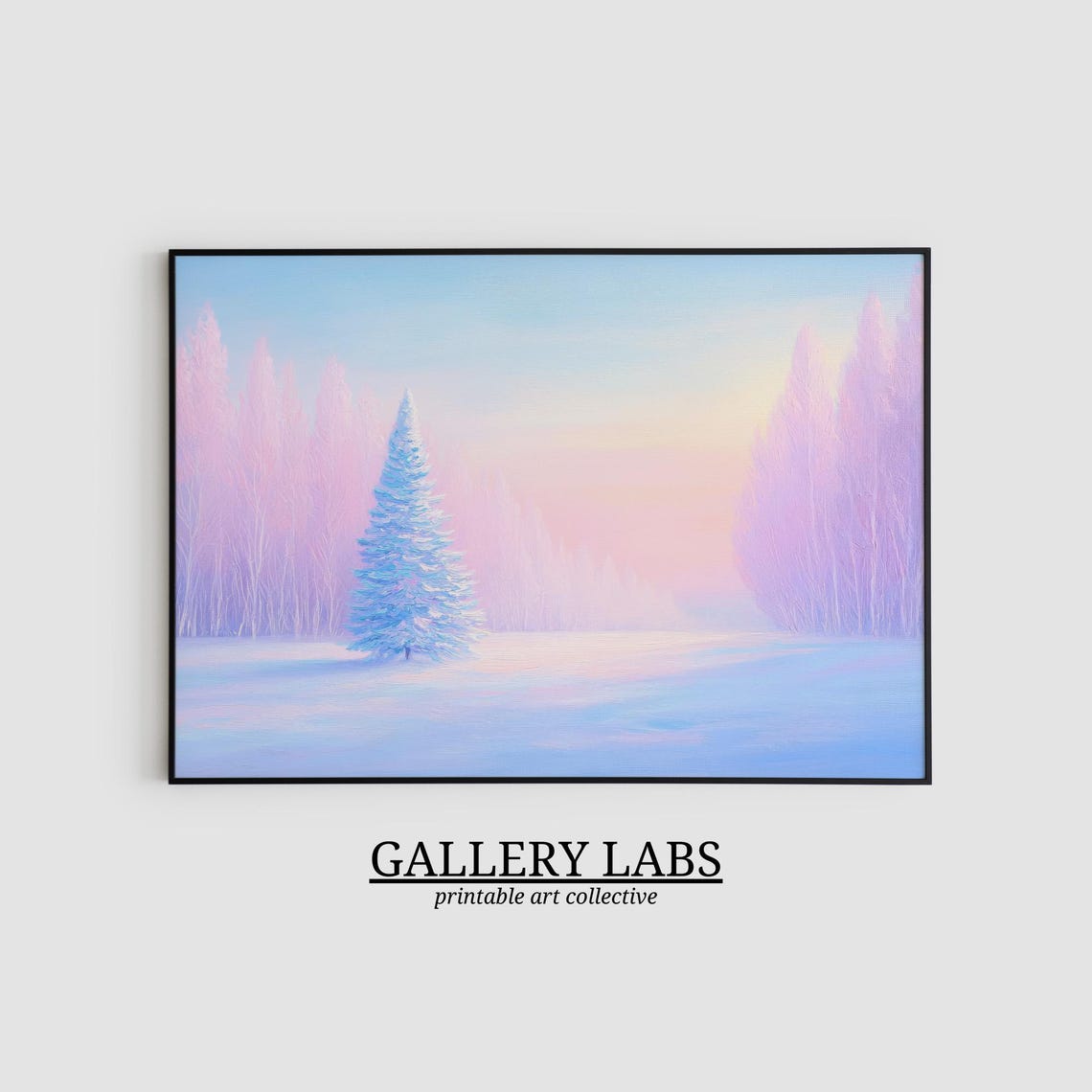 Pastel Pink Winter Pine Tree Snowy Forest Christmas Wall Art - Image 2