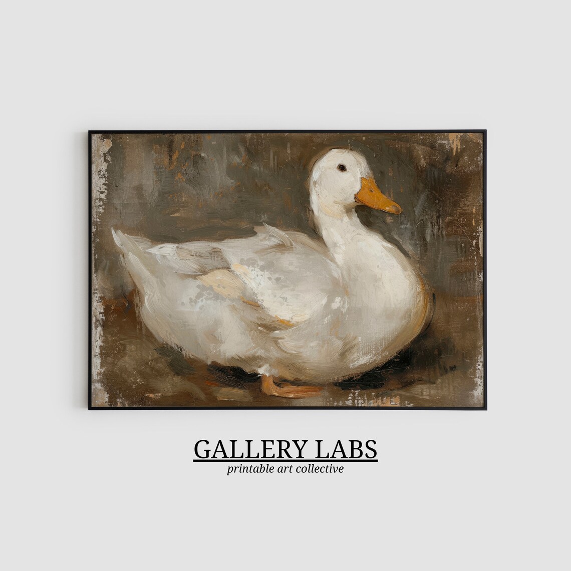 White Duck Oil Painting Rustic Farmhouse Vintage Bird Art Print - Image 2