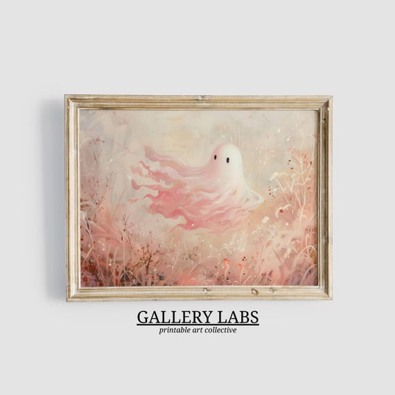Cute Ghost Painting Pink Halloween Wall Art Halloween Decor Halloween Print Preppy Decor Wildflower Print Art