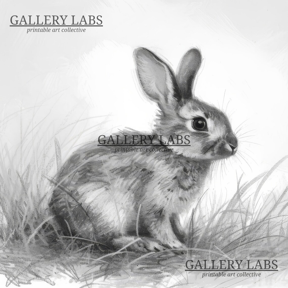 Vintage Rabbit Pencil Sketch Woodland Animal Neutral Nursery Wall Art Print - Image 4