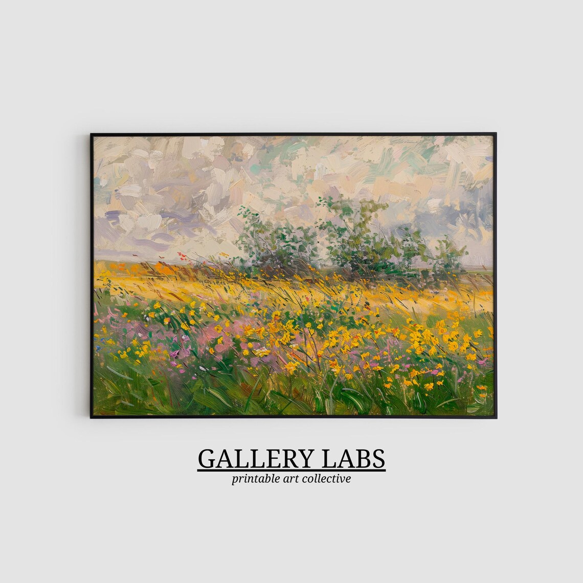 Wildflower Meadow Yellow Pink Blooms Impressionist Summer Wall Art Print - Image 2