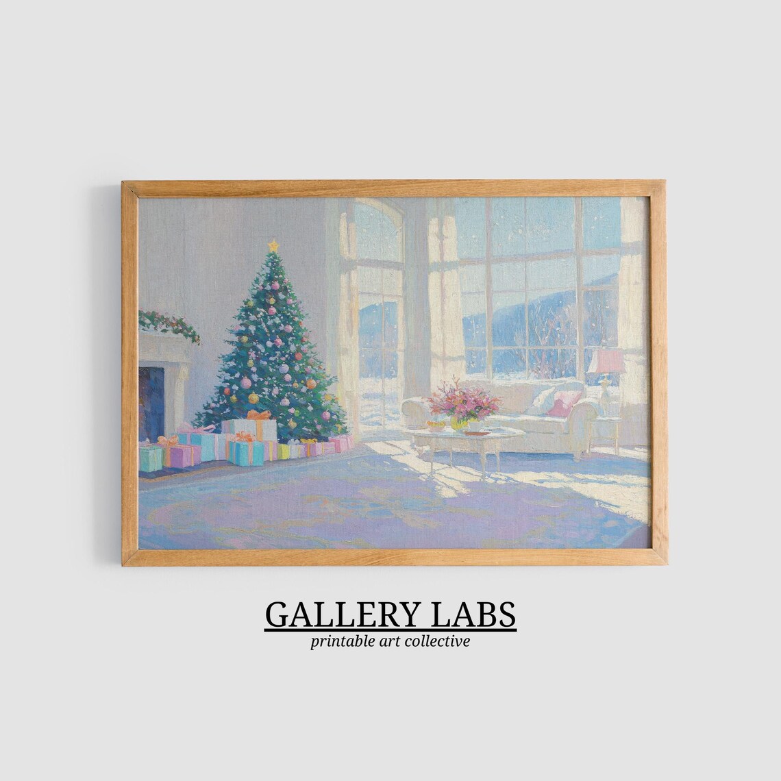 Christmas Living Room Tree Gifts Cozy Winter Scene Wall Art Print - Image 3
