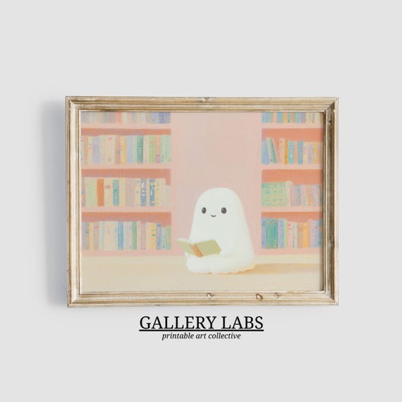 Pink Library Ghost Print Cute Spooky Decor Girly Halloween Girls Room Decor Pink Halloween Wall Art