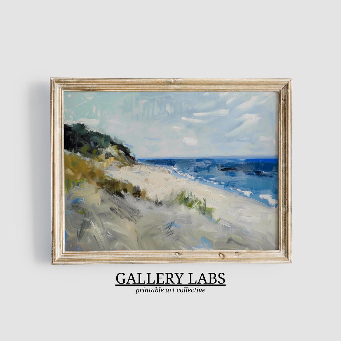 Beach Dune Grass Ocean Waves Muted Blue Coastal Wall Art Print