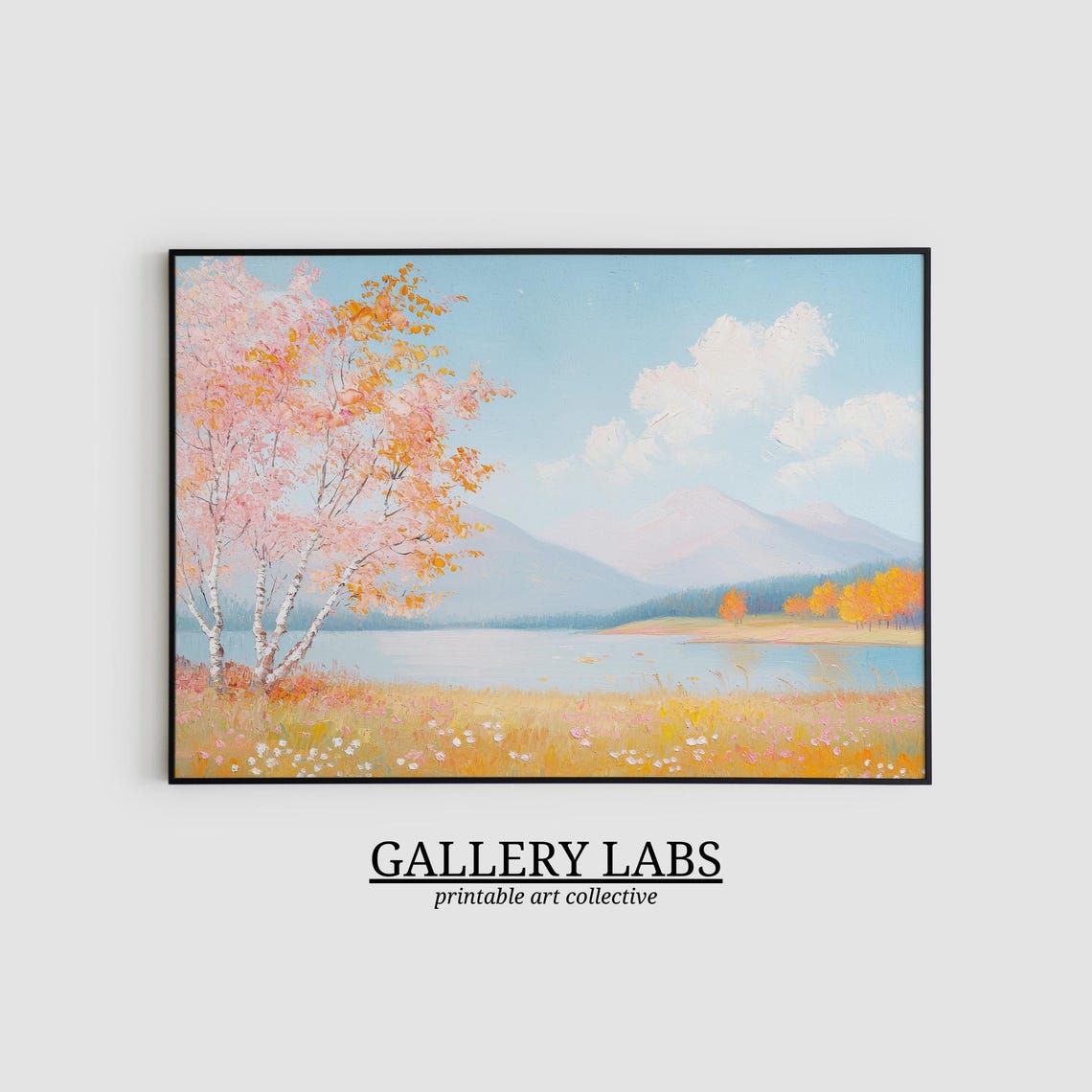 Pink Birch Trees Autumn Lake Mountains Fall Foliage Travel Poster - Image 2