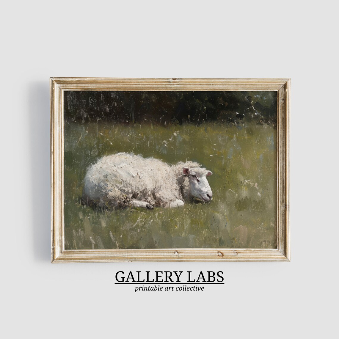 Sheep Resting in Grass Field Vintage Oil Painting Farm Animal Art Print