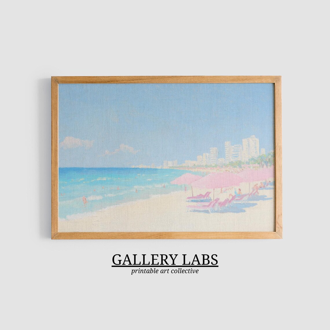 Pink Abstract Coastal Painting, Vintage Beach Print - Image 3