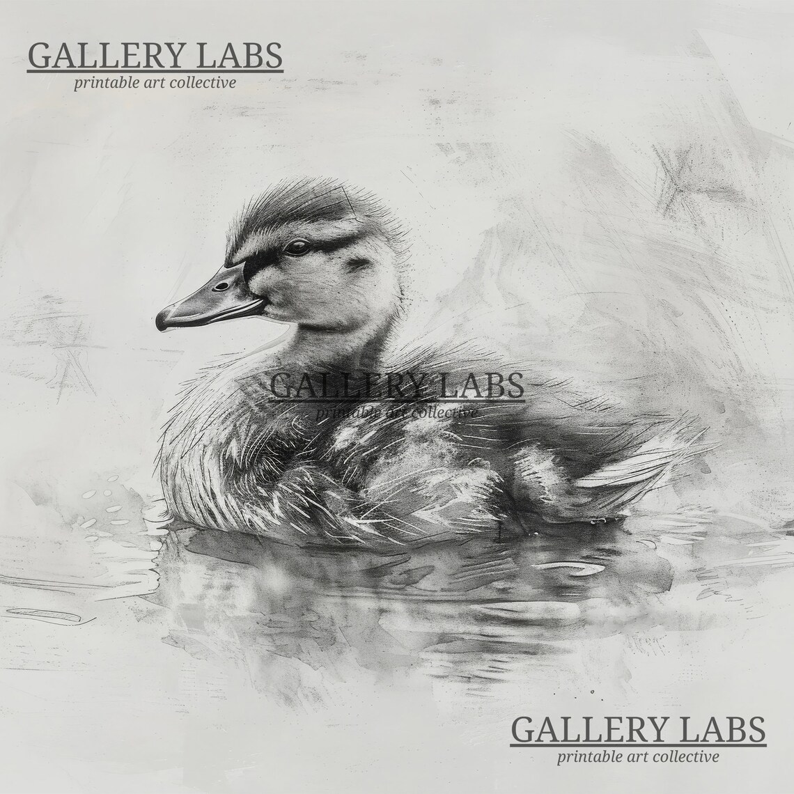 Vintage Duckling Pencil Sketch Waterfowl Neutral Nursery Wall Art Print - Image 4