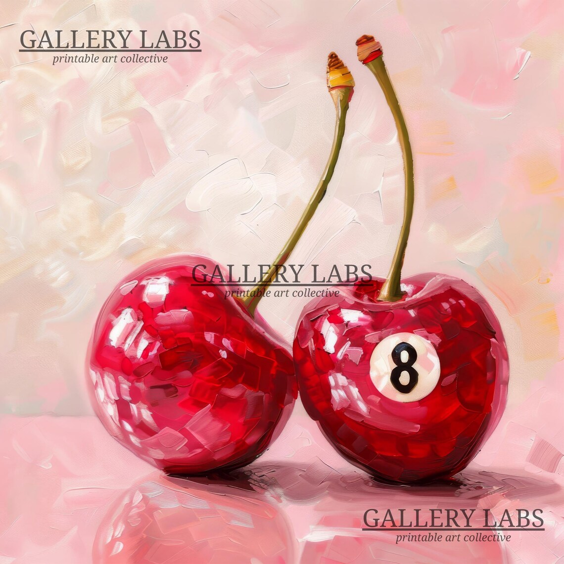Red Cherry Pair Lucky Eight Ball Pink Retro Kitchen Painting Wall Poster - Image 4