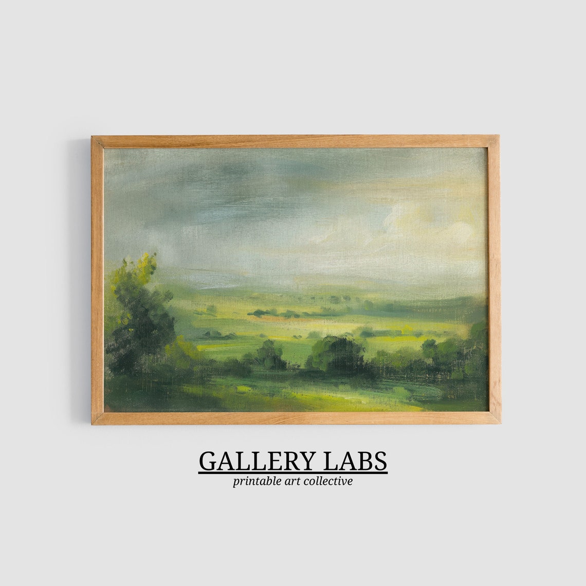 Green Rolling Hills Valley Landscape Soft Sky Countryside Art Print - Image 3