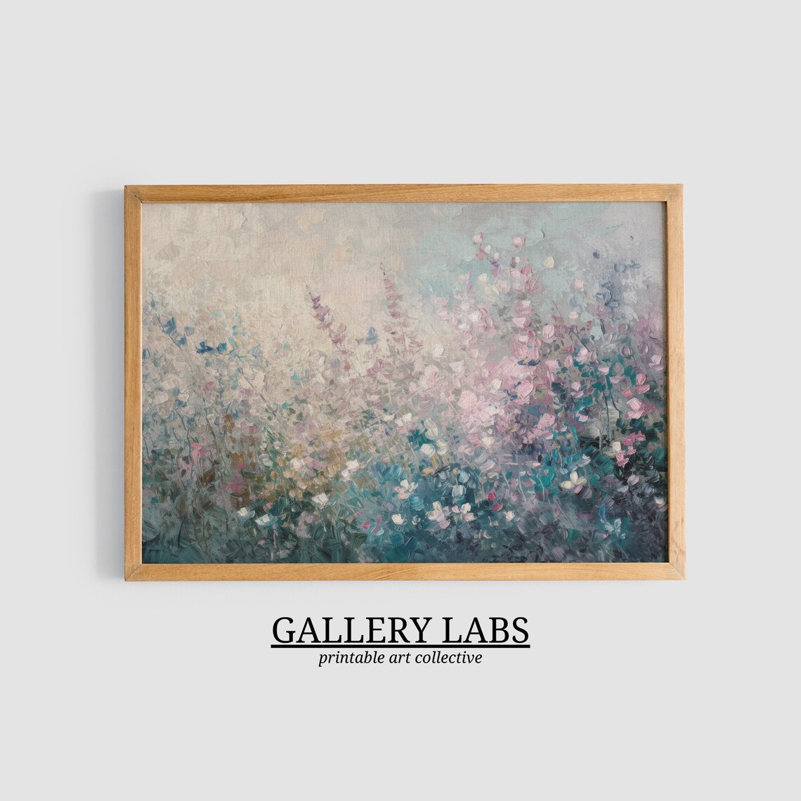 Muted Pastel Wildflower Meadow Painting Soft Purple Pink Art Print - Image 3