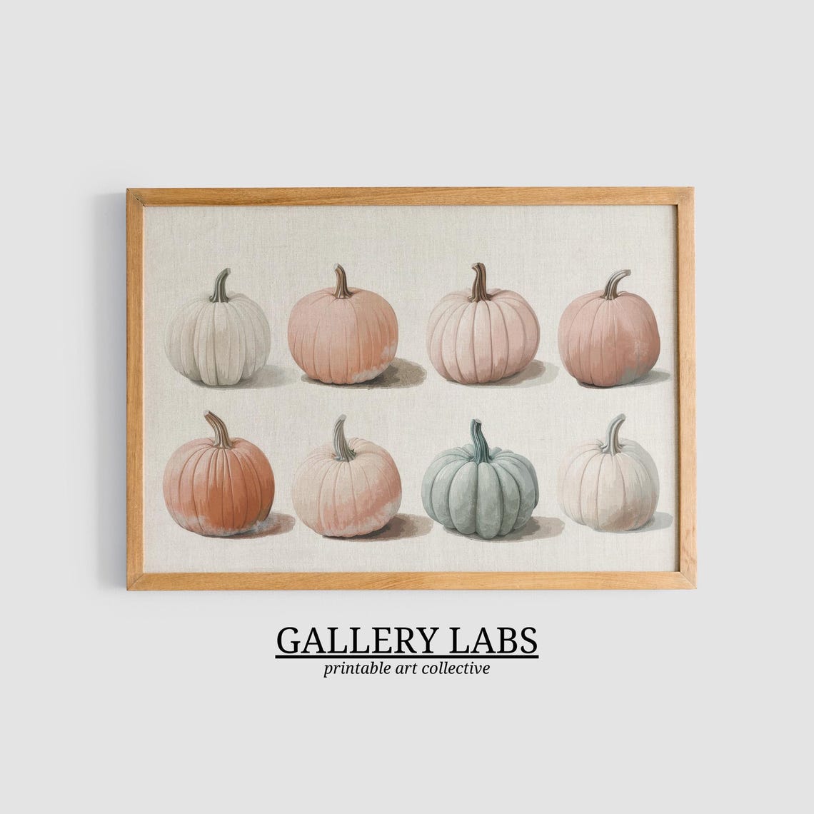 Pastel Pumpkins Row Muted Blush Sage Fall Autumn Painting Wall Poster - Image 3