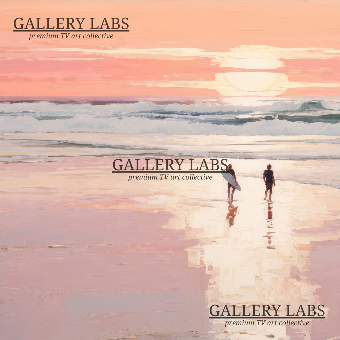 Pink Sunset Surfers Beach Painting Retro Coastal Surf Wall Art Poster - Image 4
