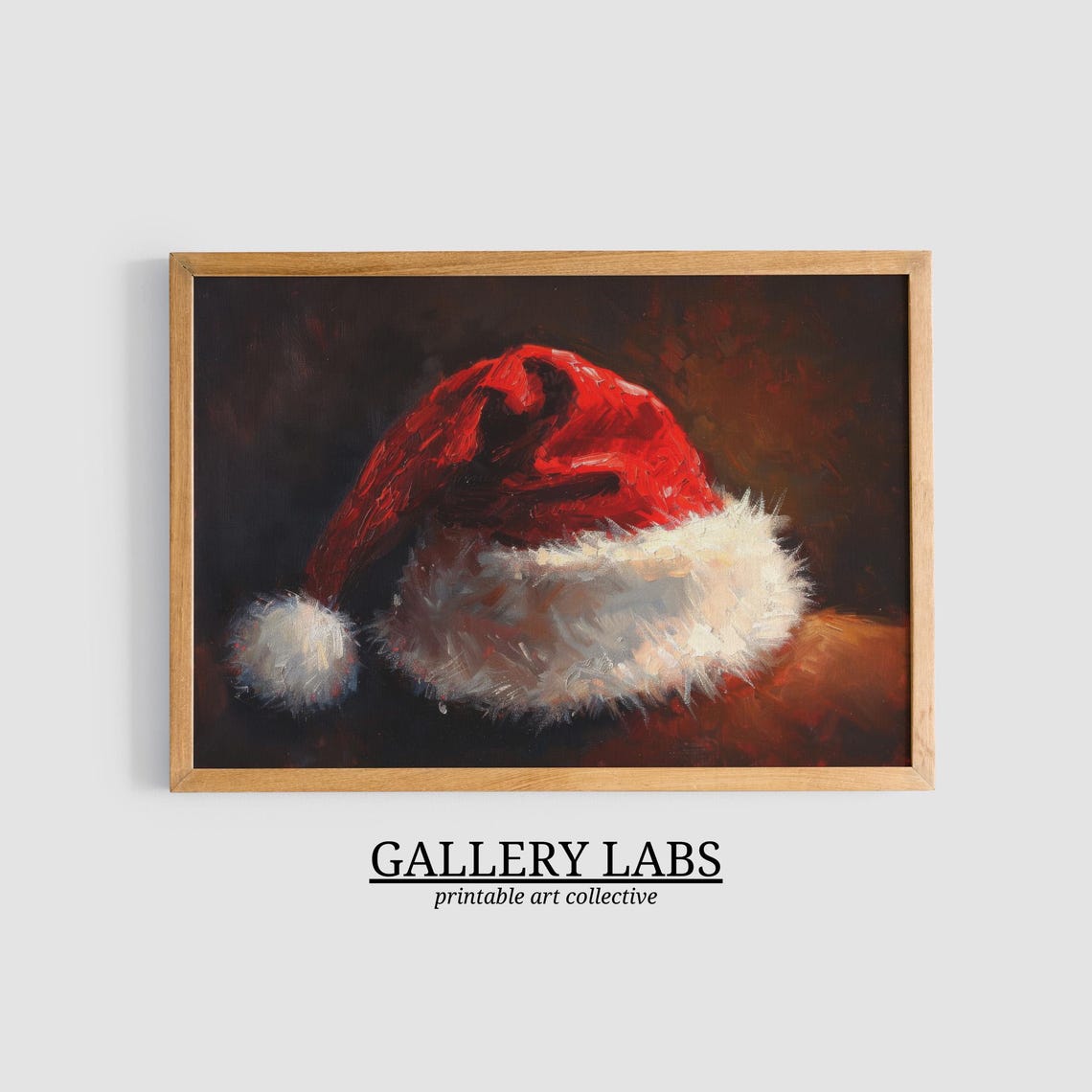 Red Santa Hat Moody Dark Background Classic Oil Painting Style Poster - Image 3