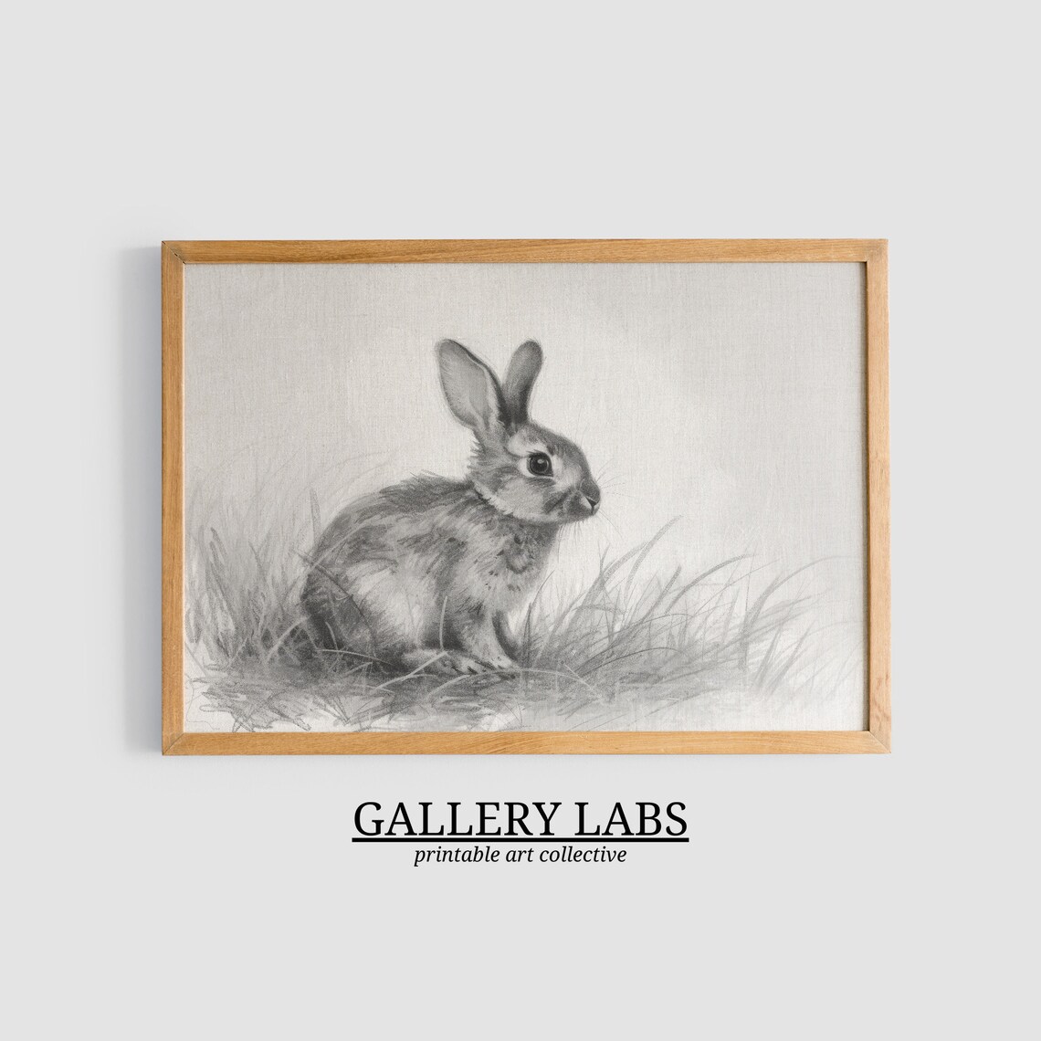 Vintage Rabbit Pencil Sketch Woodland Animal Neutral Nursery Wall Art Print - Image 3