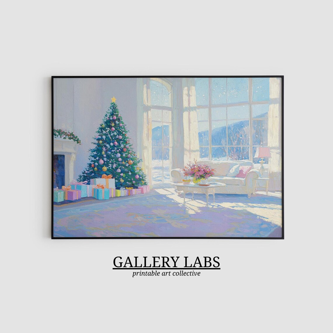Christmas Living Room Tree Gifts Cozy Winter Scene Wall Art Print - Image 2