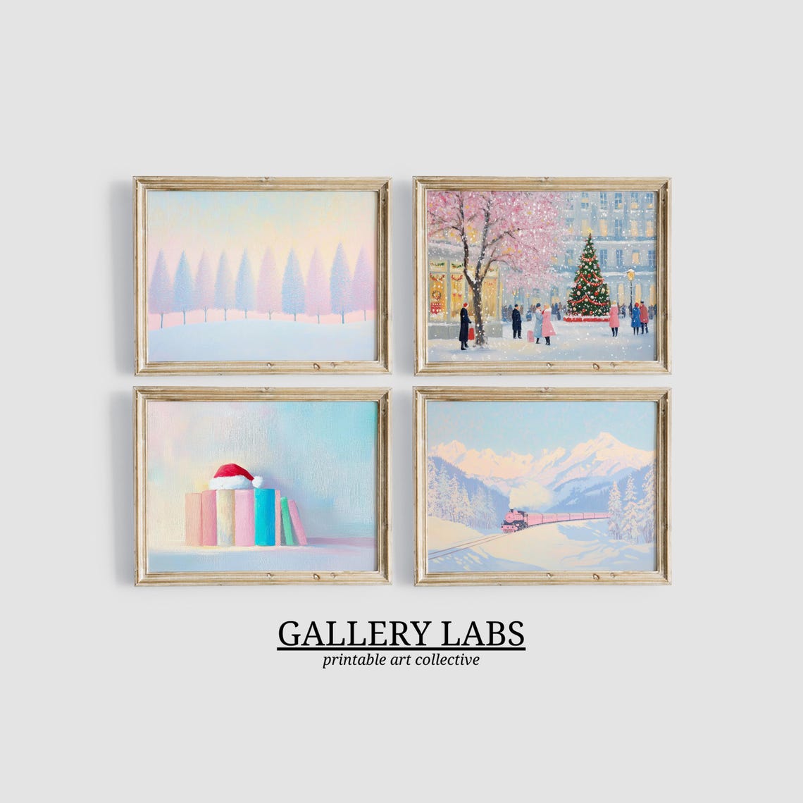 Twelve Mini Pastel Christmas Prints Set Winter Gallery Wall Art Poster - Image 3
