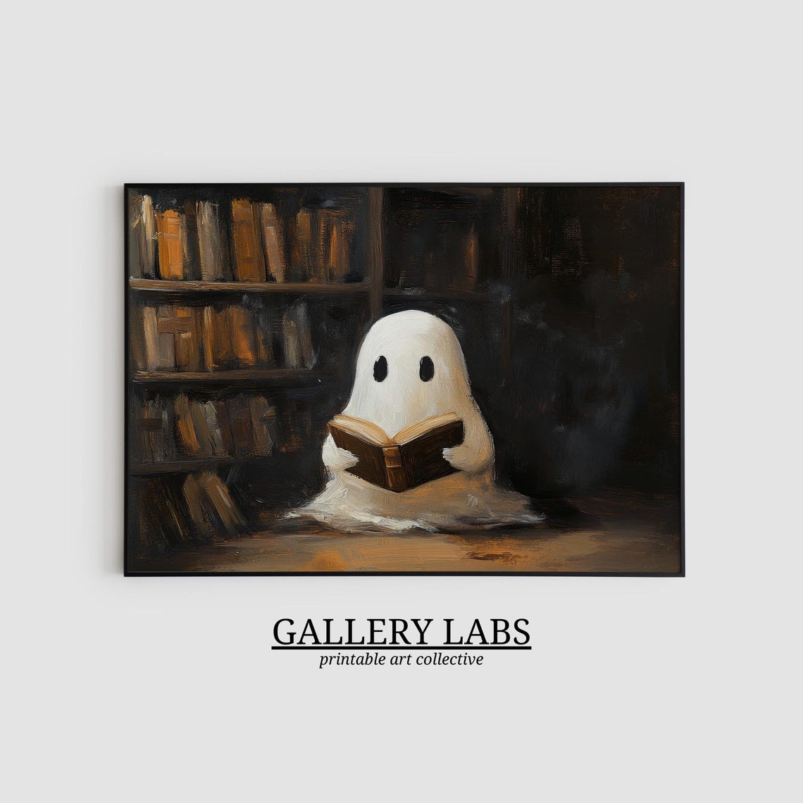 Cute Ghost Reading Book Dark Library Dark Academia Halloween Poster - Image 2