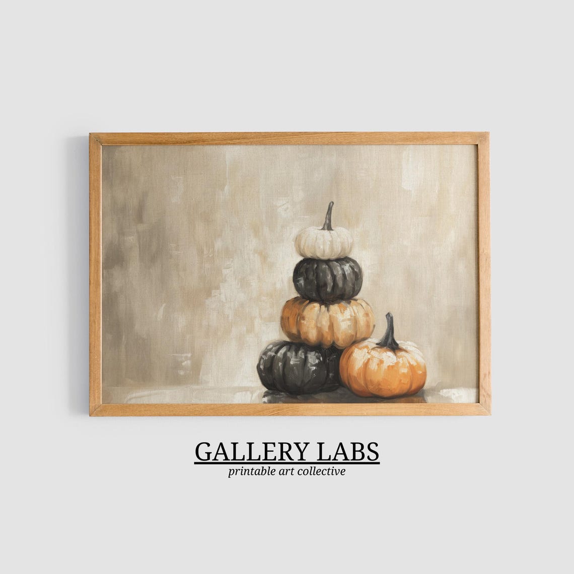 Neutral Pumpkin Stack Minimalist Fall Harvest Wall Art Print - Image 3