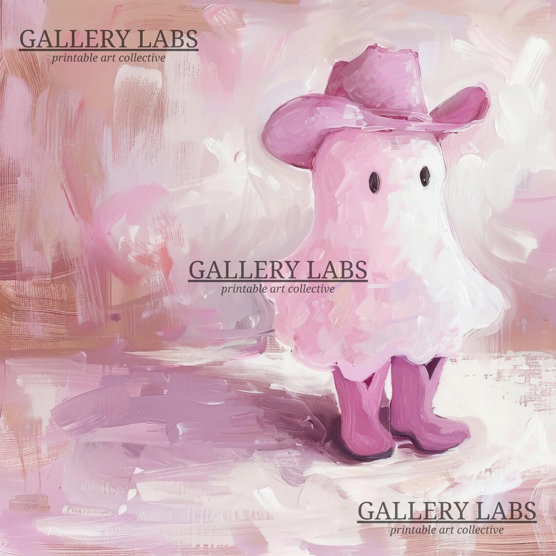 Pink Cowboy Ghost Western Hat Boots Cute Spooky Painting Wall Poster - Image 4