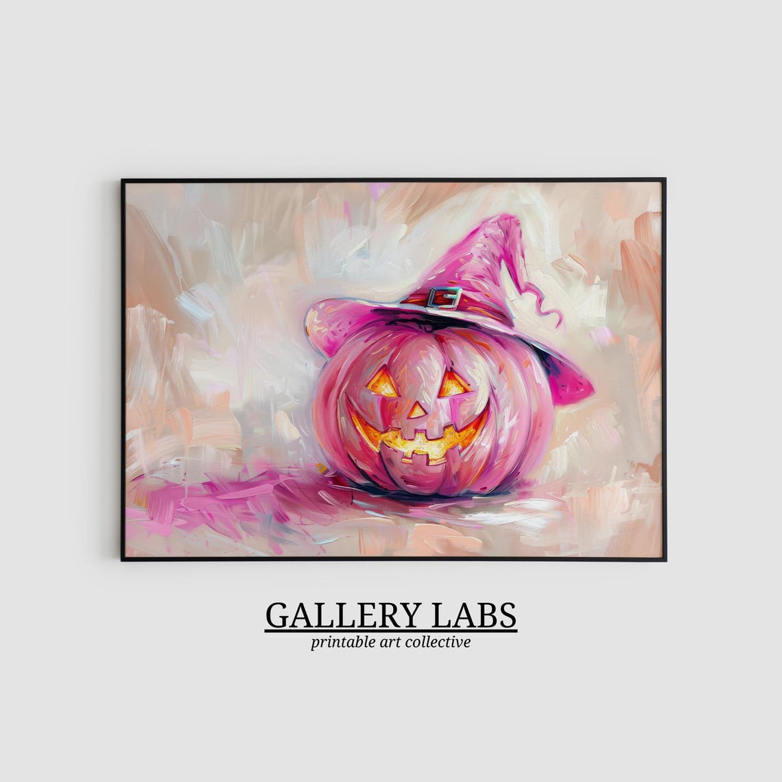 Pink Pumpkin Witch Hat Jack O Lantern Cute Halloween Painting Poster - Image 2