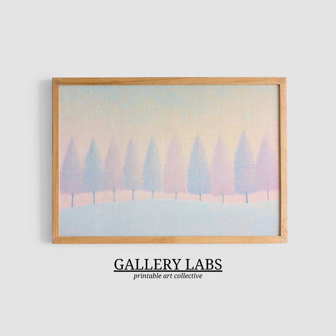 Pastel Pink Pine Forest Snow Dawn Row Trees Winter Wall Art Poster - Image 3