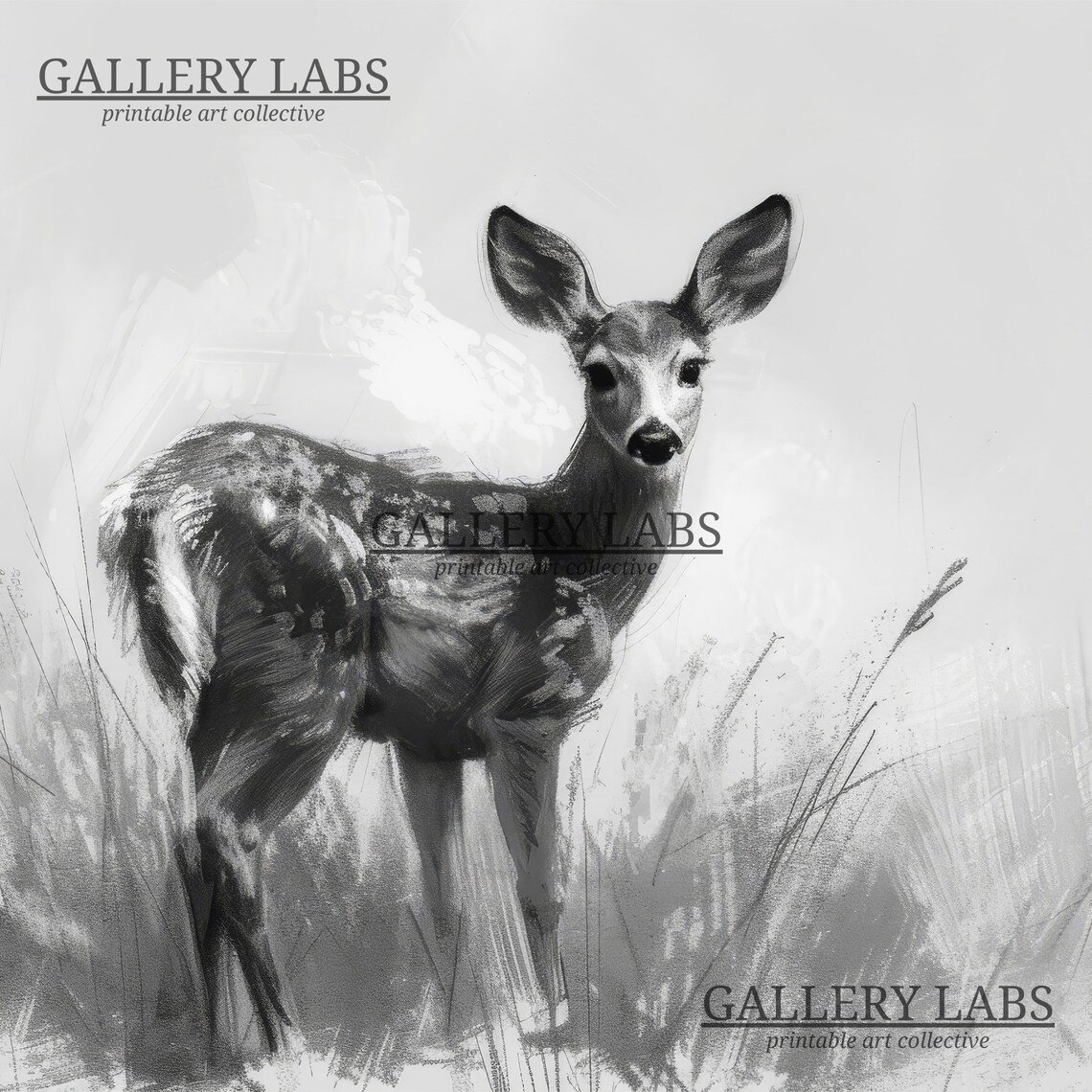 Vintage Deer Pencil Sketch Woodland Animal Neutral Nursery Wall Art Print - Image 4
