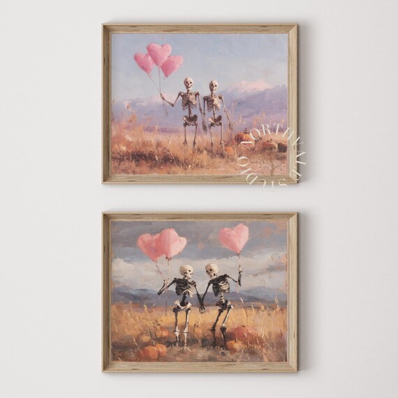 Vintage Skeleton Love Wall Art Set Of 2 Romantic Valentine Decor Rustic 21