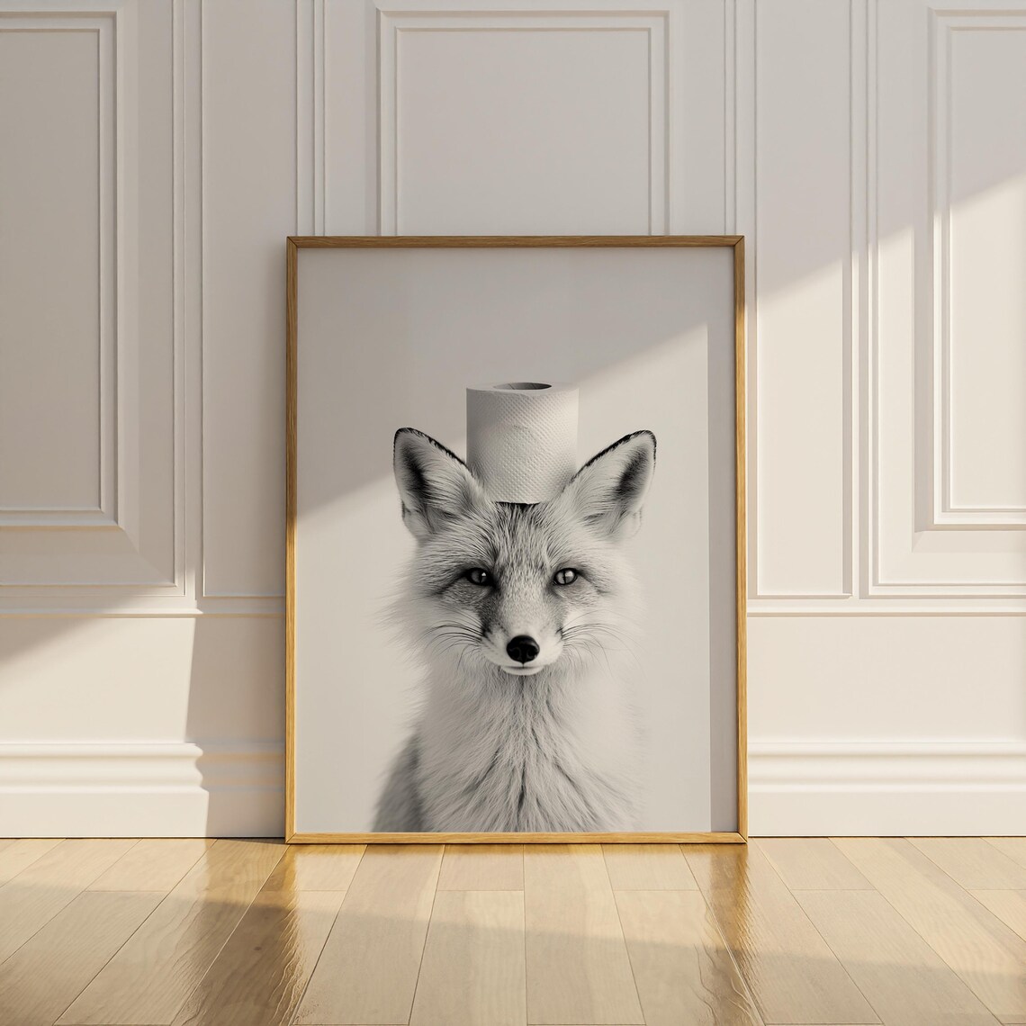 Funny Black White Fox With Toilet Paper Bathroom Humor Wall Art Poster - Image 2