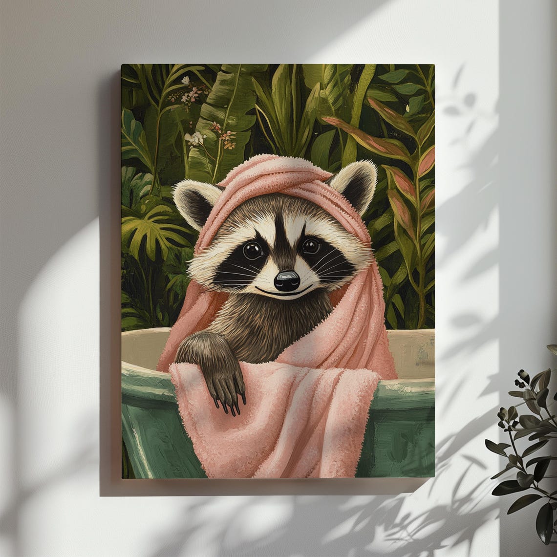 Cute Raccoon in a Pink Towel Turban in a Bathtub Bathroom Wall Poster - Image 3
