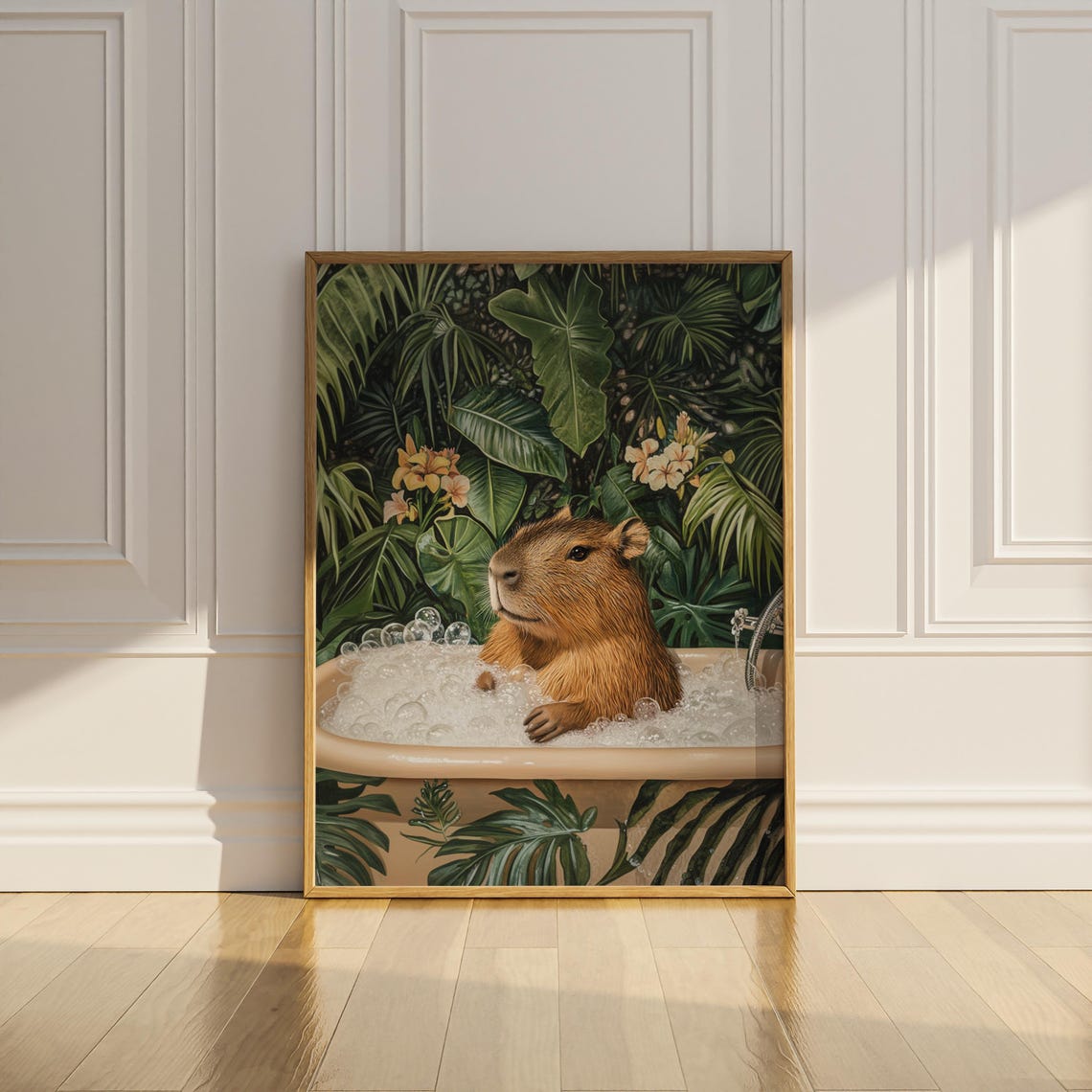 Capybara Bubble Bath Jungle Tropical Funny Bathroom Vintage Poster - Image 2