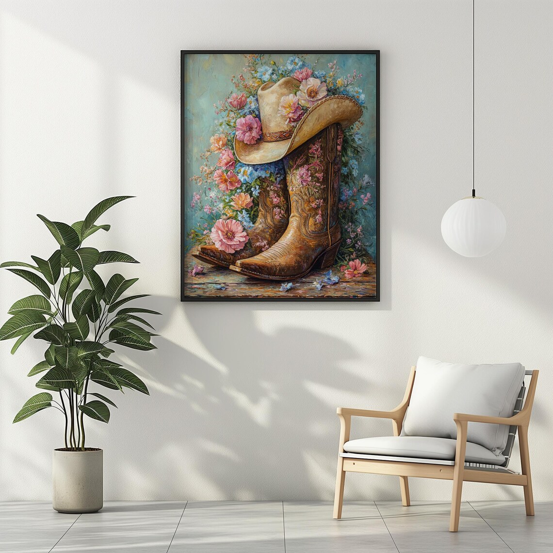 Floral Cowboy Boots and Hat, Vintage Boho Poster - Image 2