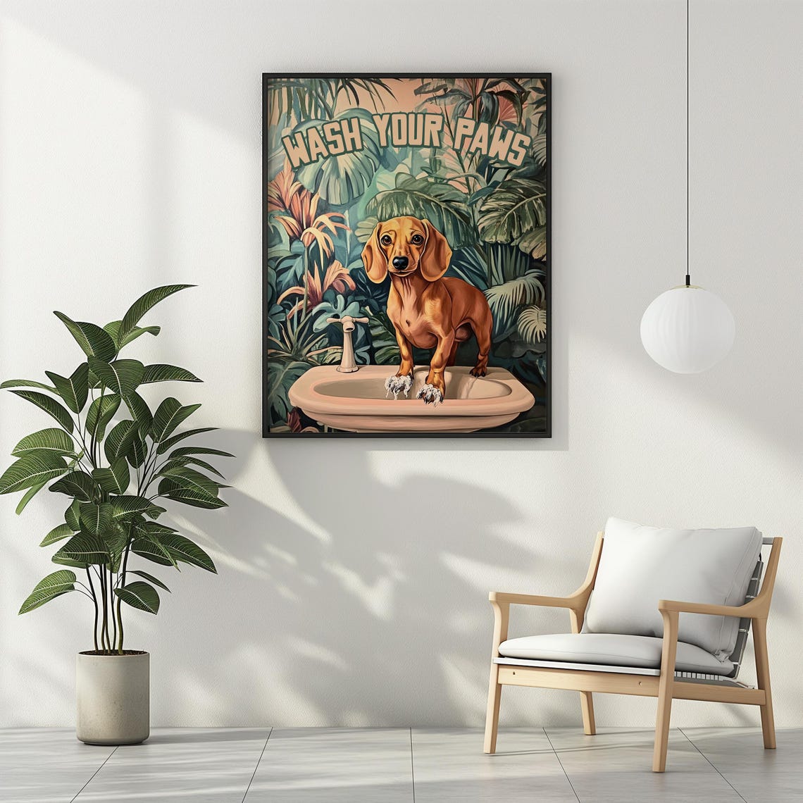 Wash Your Paws Dachshund Soapy Paws Funny Vintage Bathroom Wall Art - Image 2