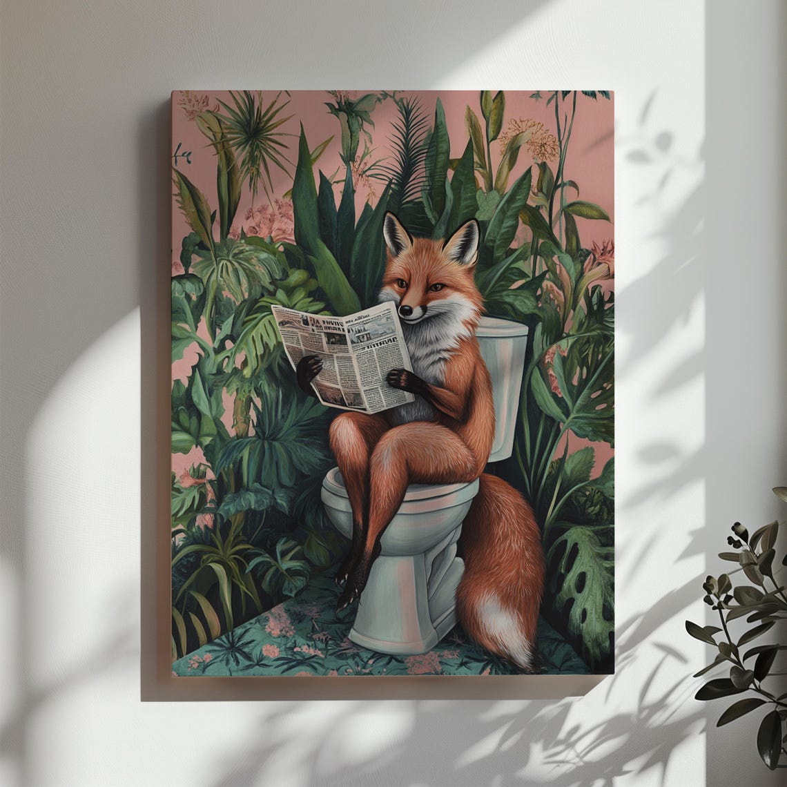 Fox Toilet Bathroom Wall Decor Funny Fox Wall Art Tropical Plants Animal Botanical Bathroom Toilet Restroom - Image 2