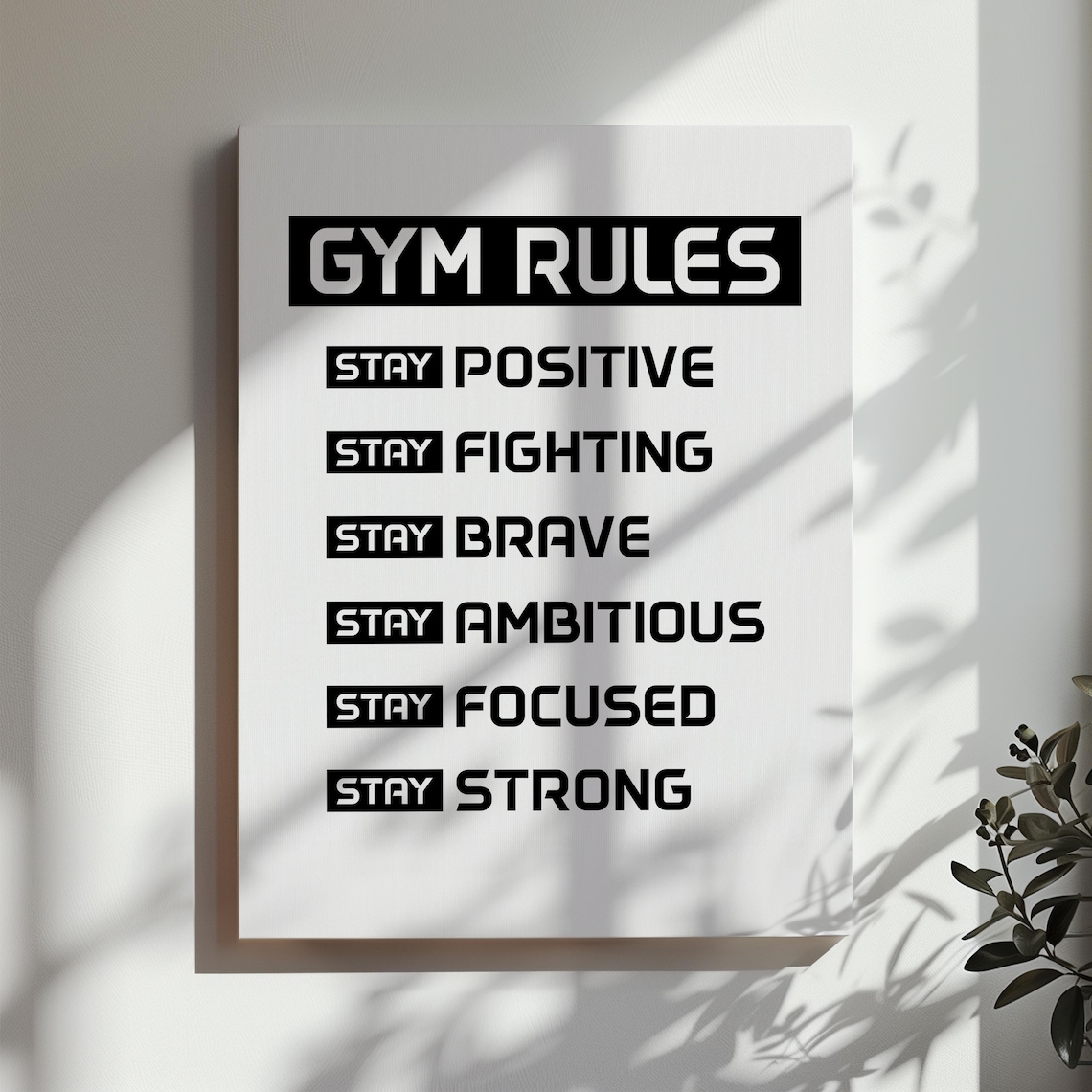 Gym Rules Motivational List Stay Positive Strong Black White Poster - Image 2